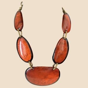Chunky Statement, Bib Necklace, Amber-Rust-Orange Lucite orange with Gold